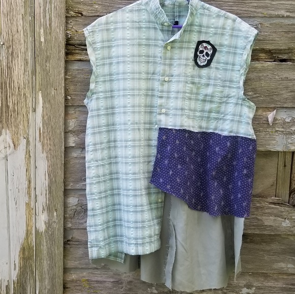 Sugar Skull Upcycled Asymmetrical Blouse - Picture 1 of 4